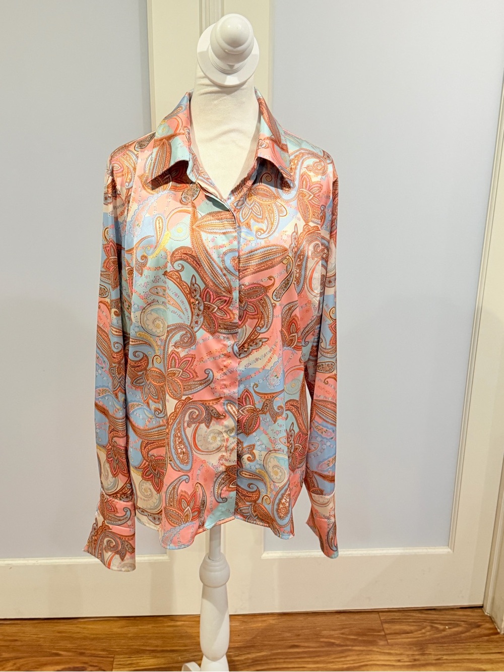 Boston Proper Coral & Sky Blue Paisley Button-Down Shirt